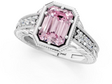White gold Bezel Set Fancy Pink Emerald  Diamond Milgrain Pave Engagement Ring_34
