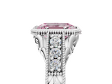 White gold Bezel Set Fancy Pink Emerald  Diamond Milgrain Pave Engagement Ring_38