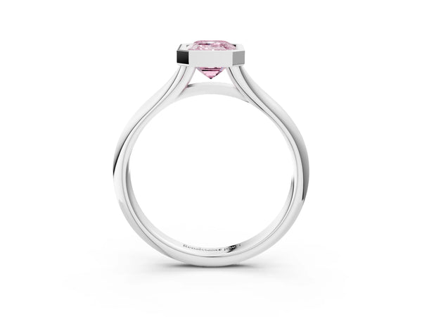 White gold Bezel Set Fancy Pink Emerald  Solitaire Diamond Ring with Smooth Band