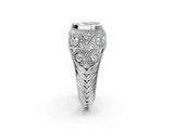 White gold Bezel Set Fancy Pink Heart Cut Diamond Milgrain Band Ring_2