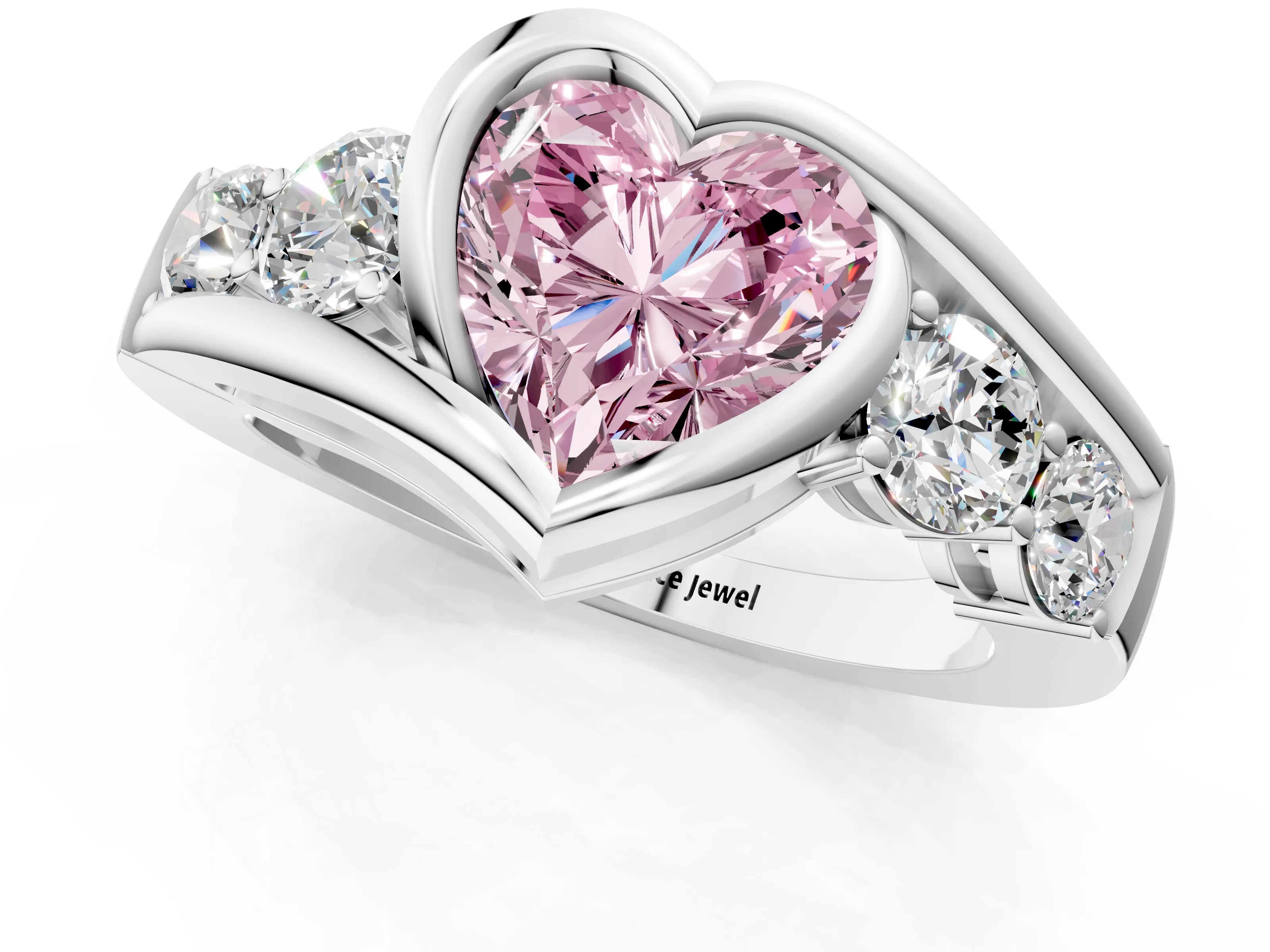 White gold Bezel Set Fancy Pink Heart Cut Diamond Split Shank Ring_1