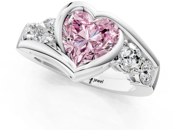 White gold Bezel Set Fancy Pink Heart Cut Diamond Split Shank Ring