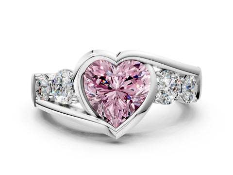 White gold Bezel Set Fancy Pink Heart Cut Diamond Split Shank Ring_24