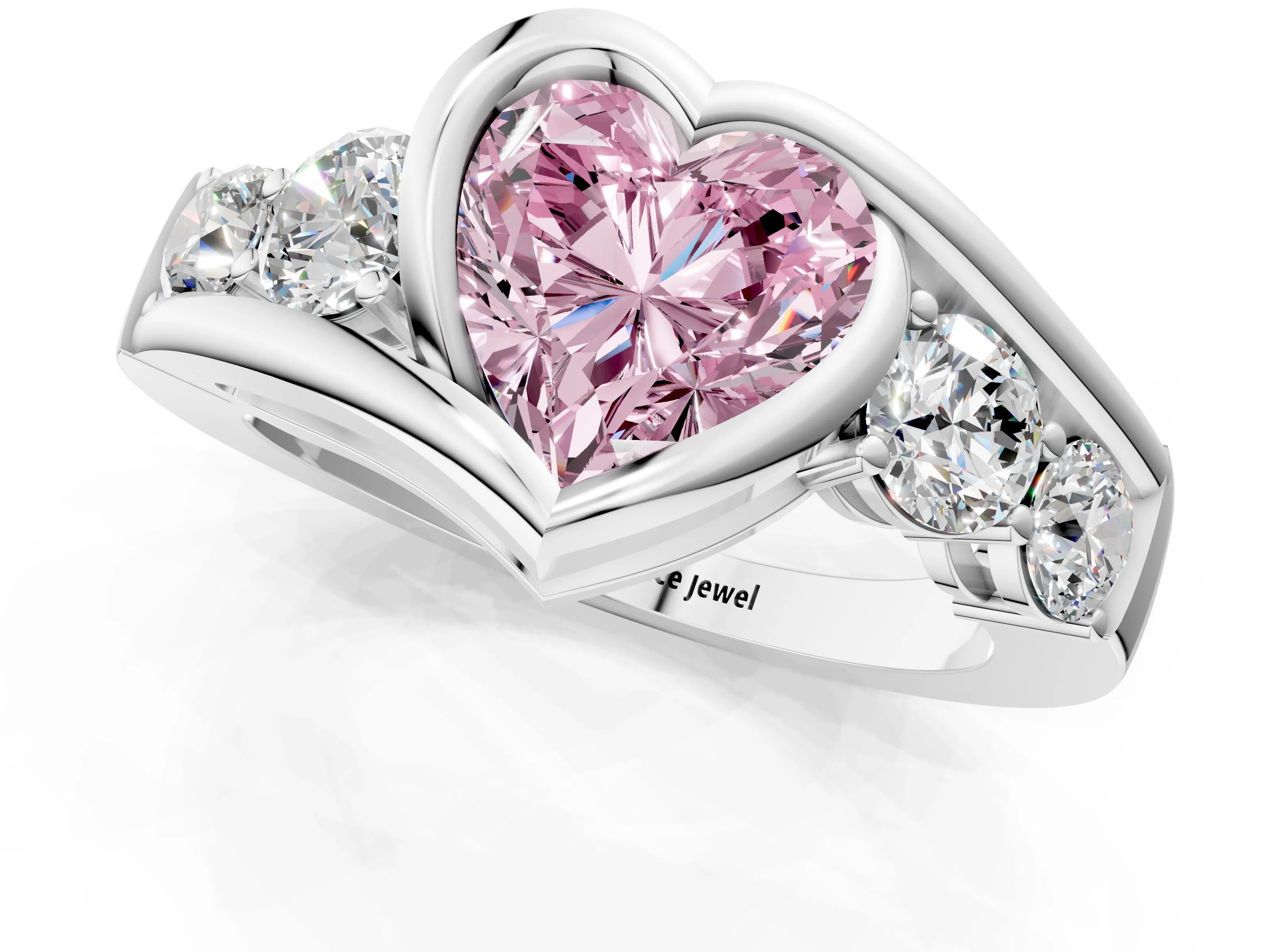 White gold Bezel Set Fancy Pink Heart Cut Diamond Split Shank Ring_25