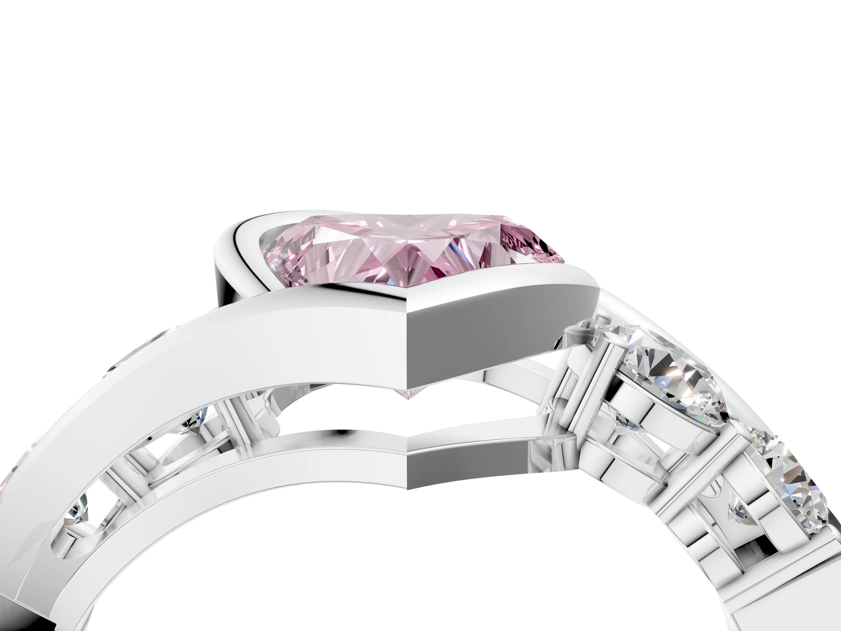 White gold Bezel Set Fancy Pink Heart Cut Diamond Split Shank Ring_28