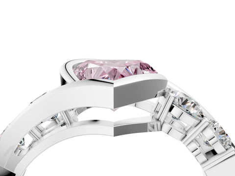 White gold Bezel Set Fancy Pink Heart Cut Diamond Split Shank Ring_28