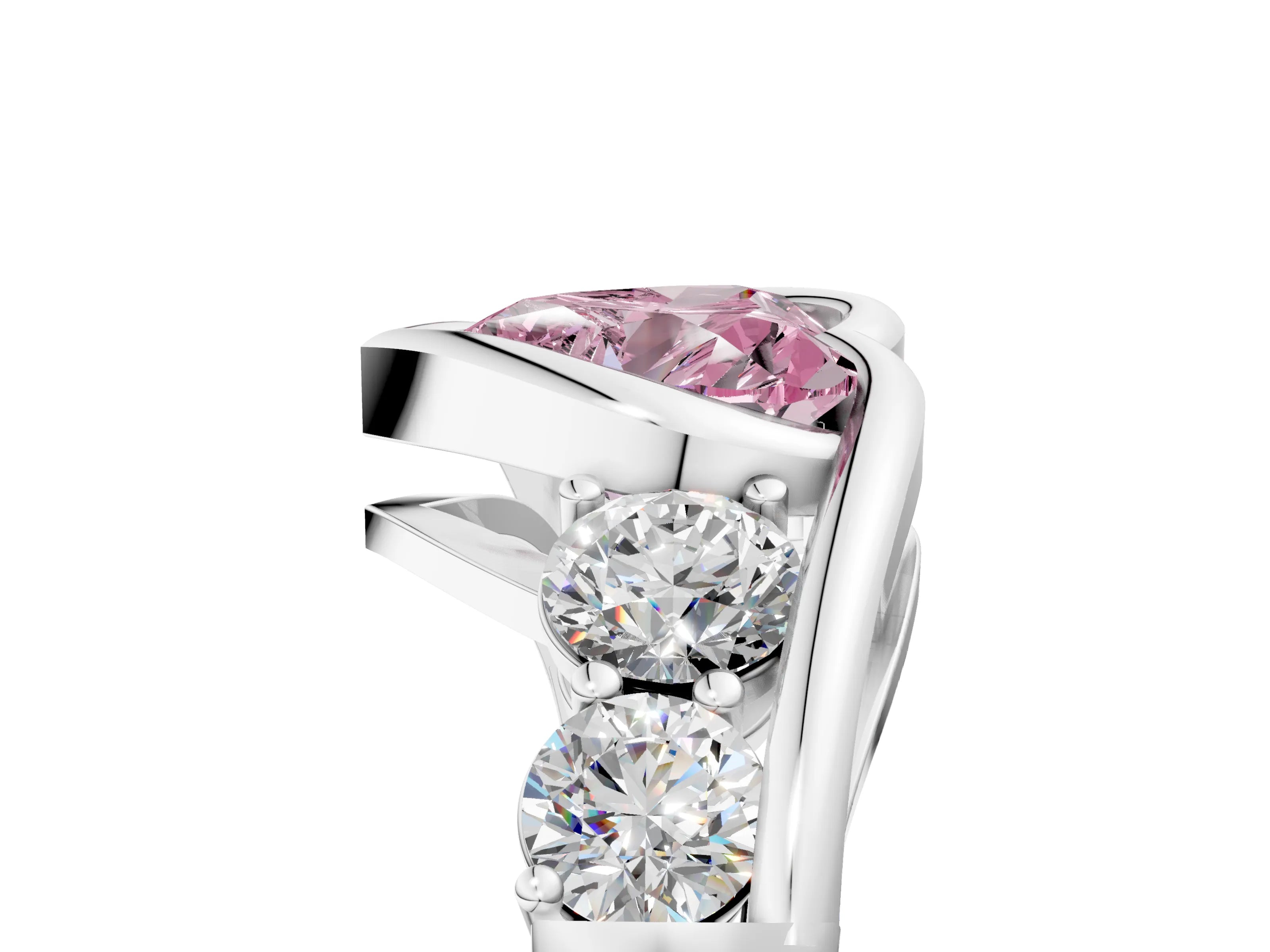 White gold Bezel Set Fancy Pink Heart Cut Diamond Split Shank Ring_29