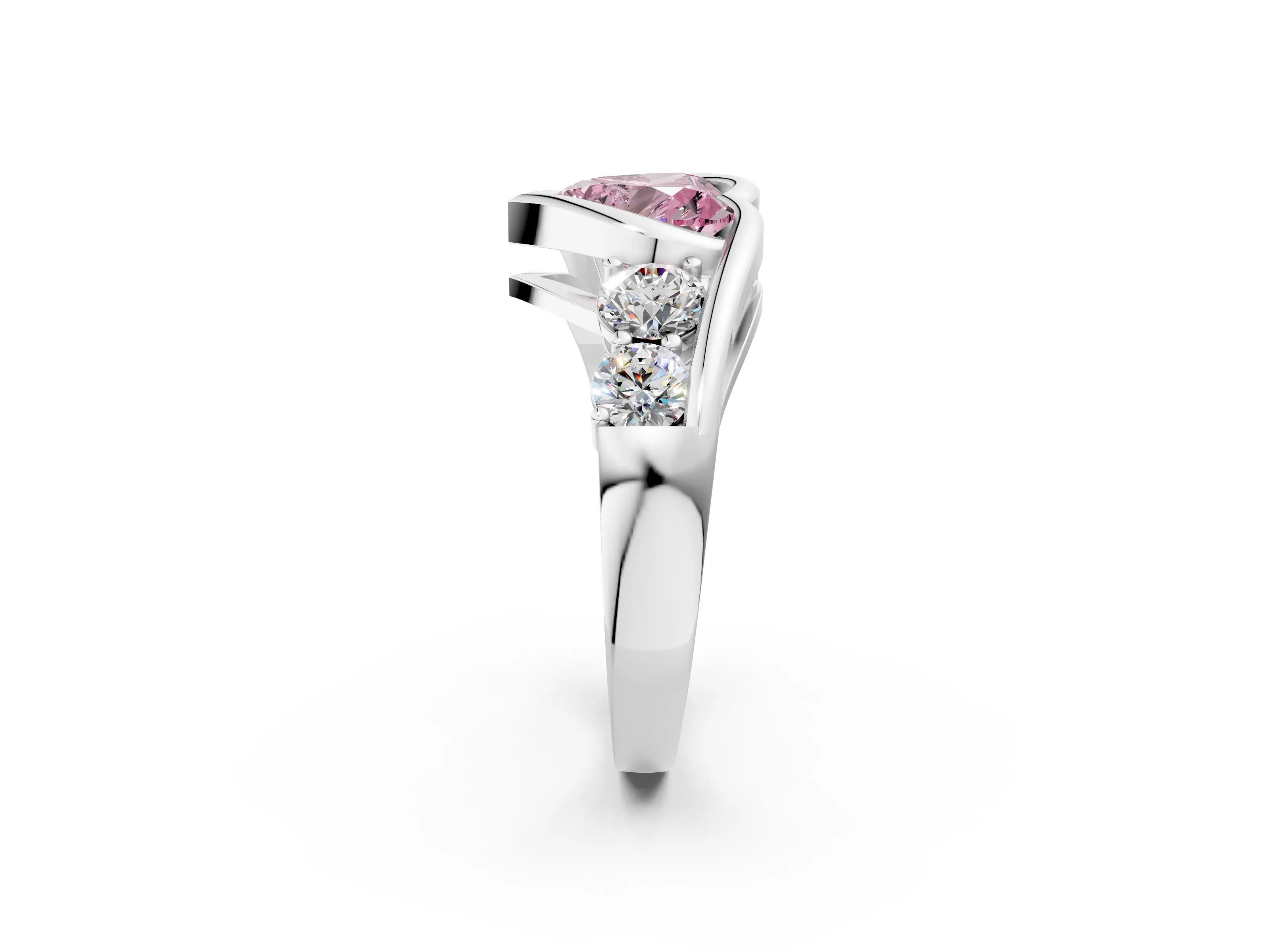 White gold Bezel Set Fancy Pink Heart Cut Diamond Split Shank Ring_2