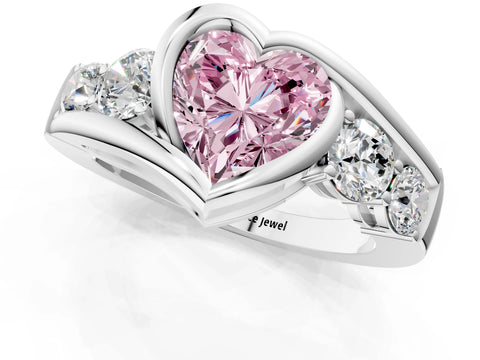 White gold Bezel Set Fancy Pink Heart Cut Diamond Split Shank Ring_36