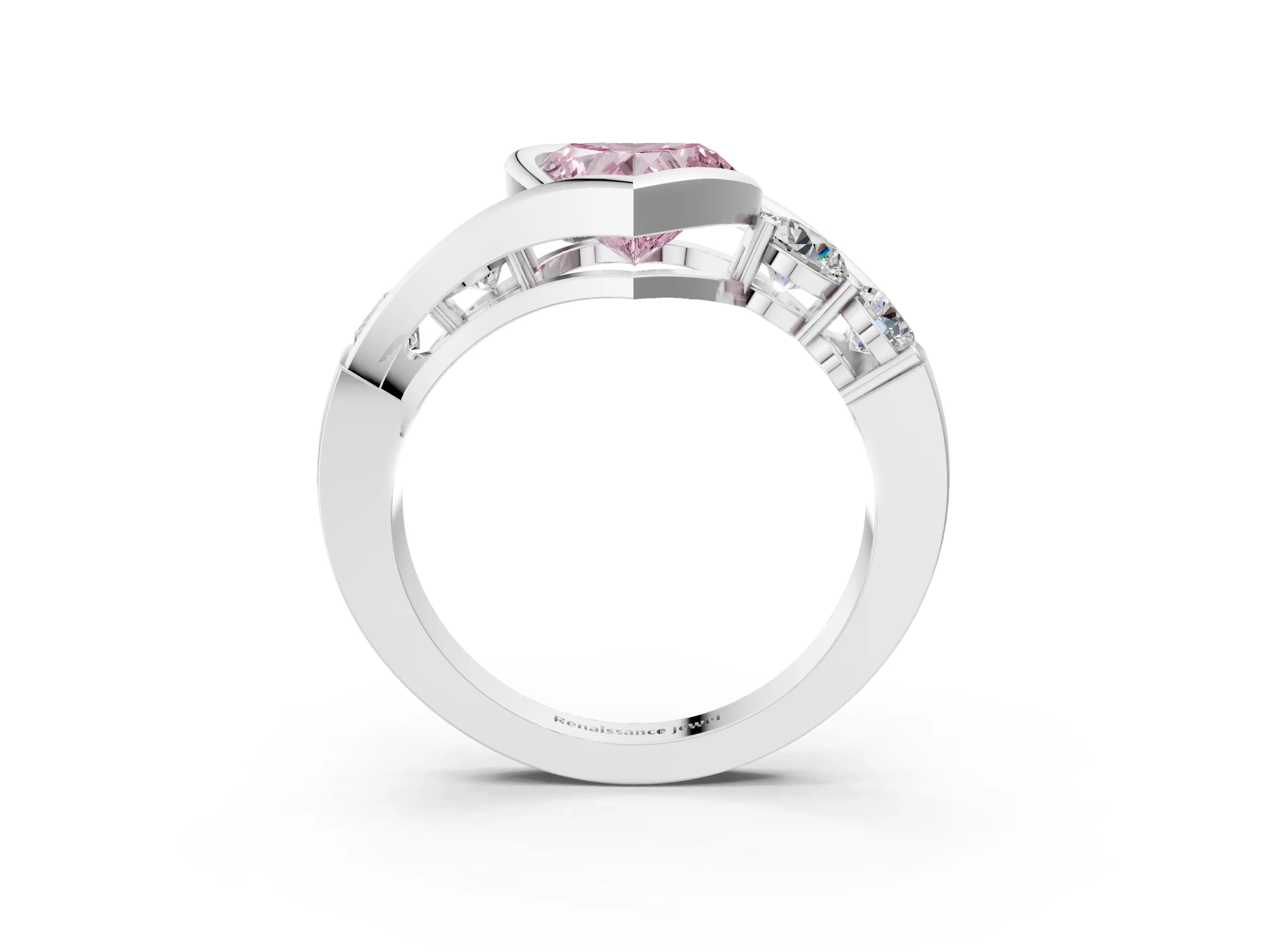 White gold Bezel Set Fancy Pink Heart Cut Diamond Split Shank Ring_3