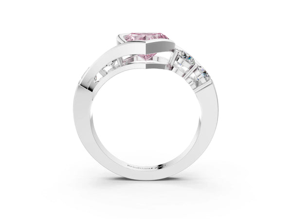 White gold Bezel Set Fancy Pink Heart Cut Diamond Split Shank Ring