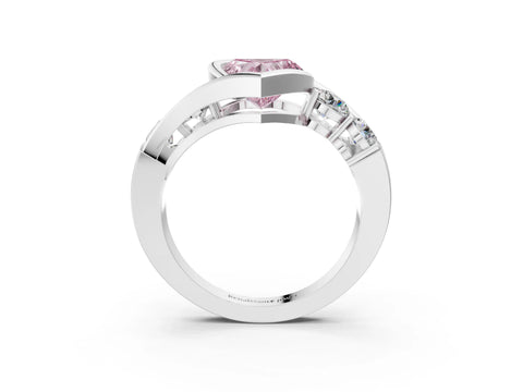 White gold Bezel Set Fancy Pink Heart Cut Diamond Split Shank Ring_3