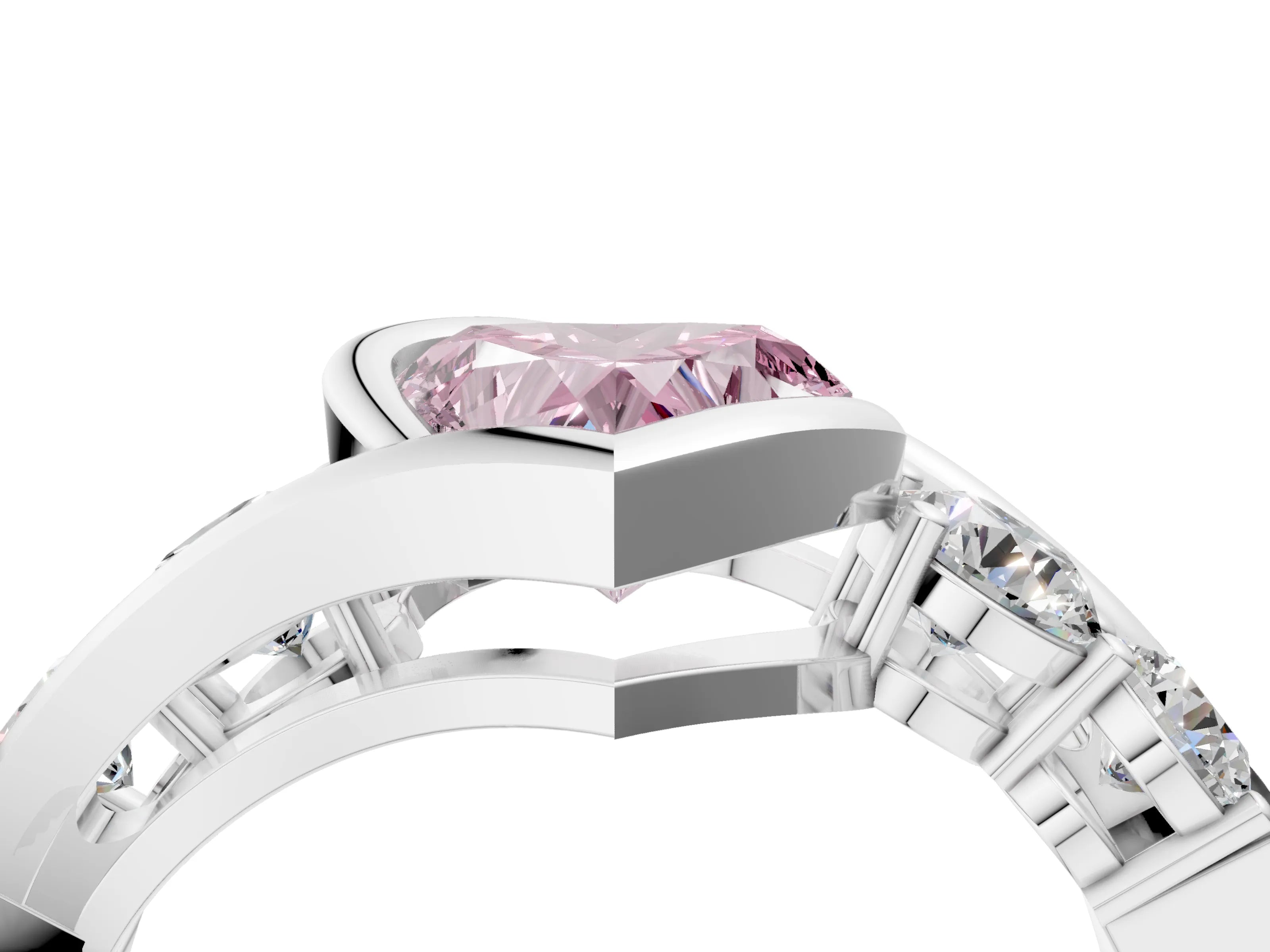 White gold Bezel Set Fancy Pink Heart Cut Diamond Split Shank Ring_4
