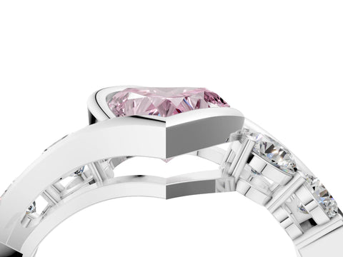 White gold Bezel Set Fancy Pink Heart Cut Diamond Split Shank Ring_4