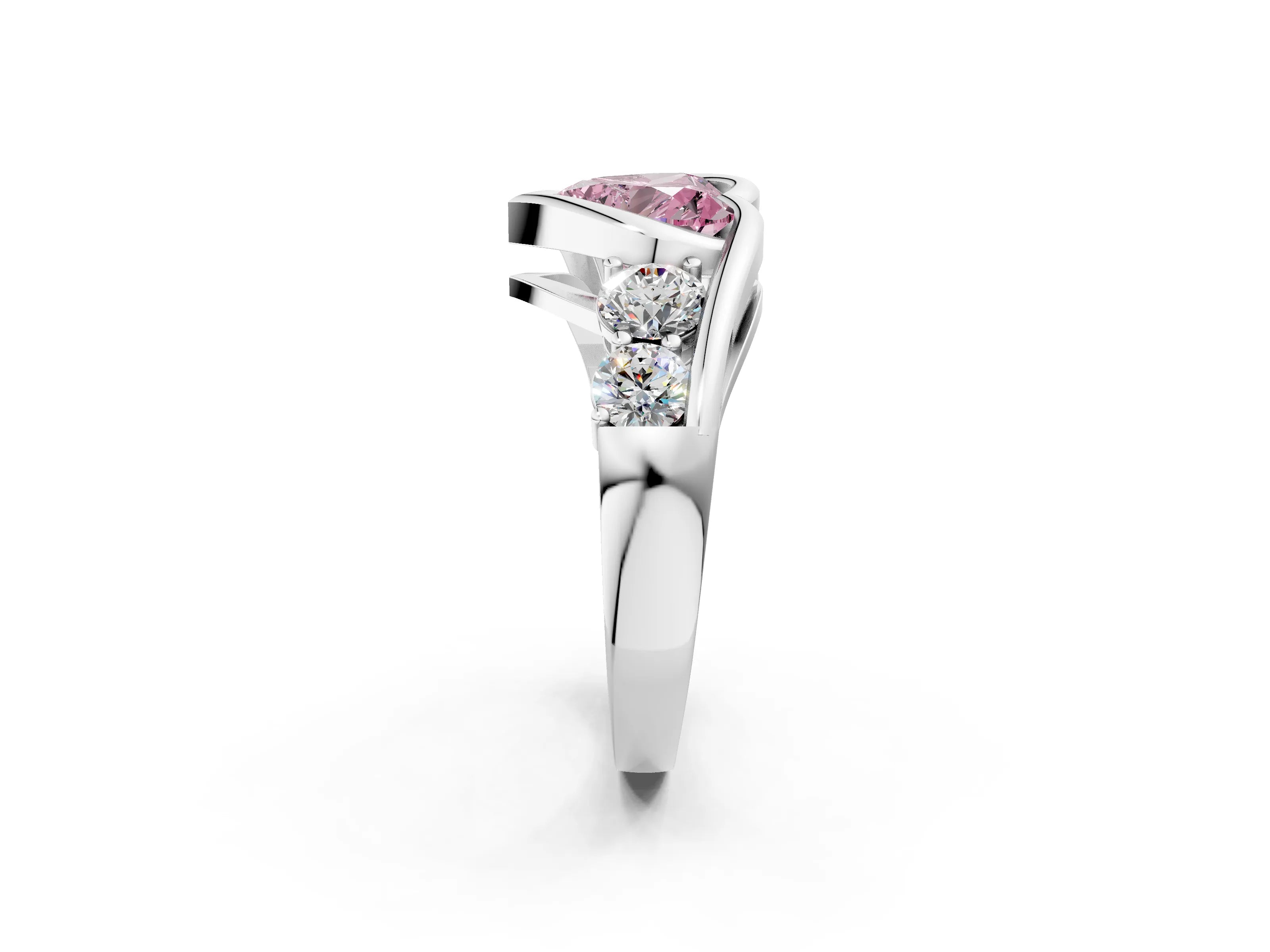 White gold Bezel Set Fancy Pink Heart Cut Diamond Split Shank Ring_50