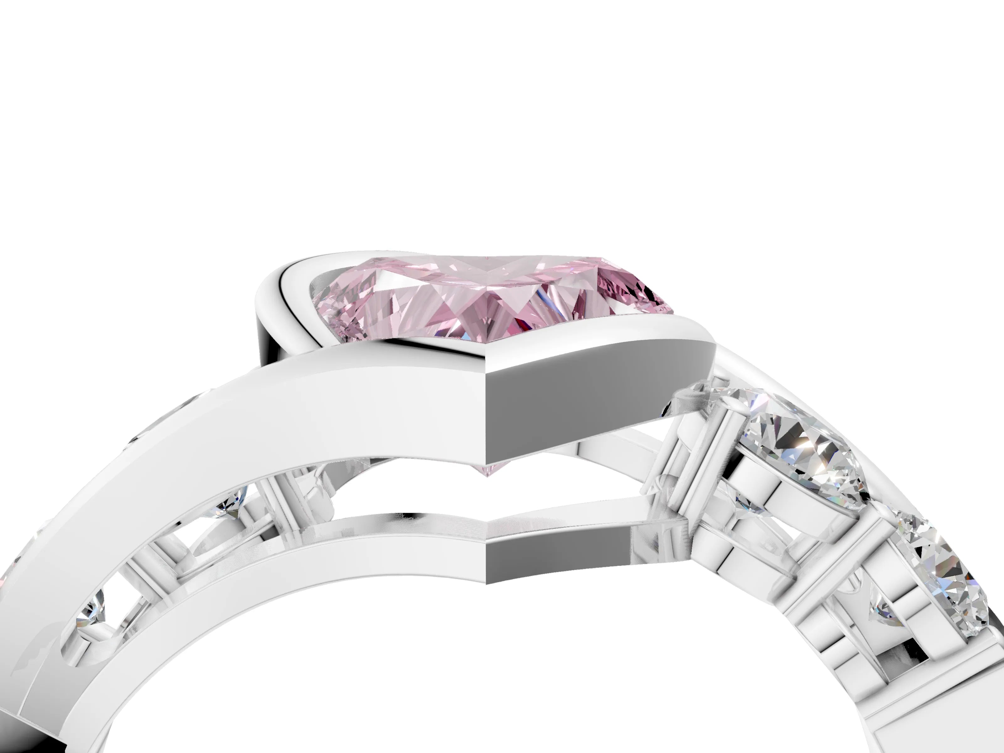 White gold Bezel Set Fancy Pink Heart Cut Diamond Split Shank Ring_52
