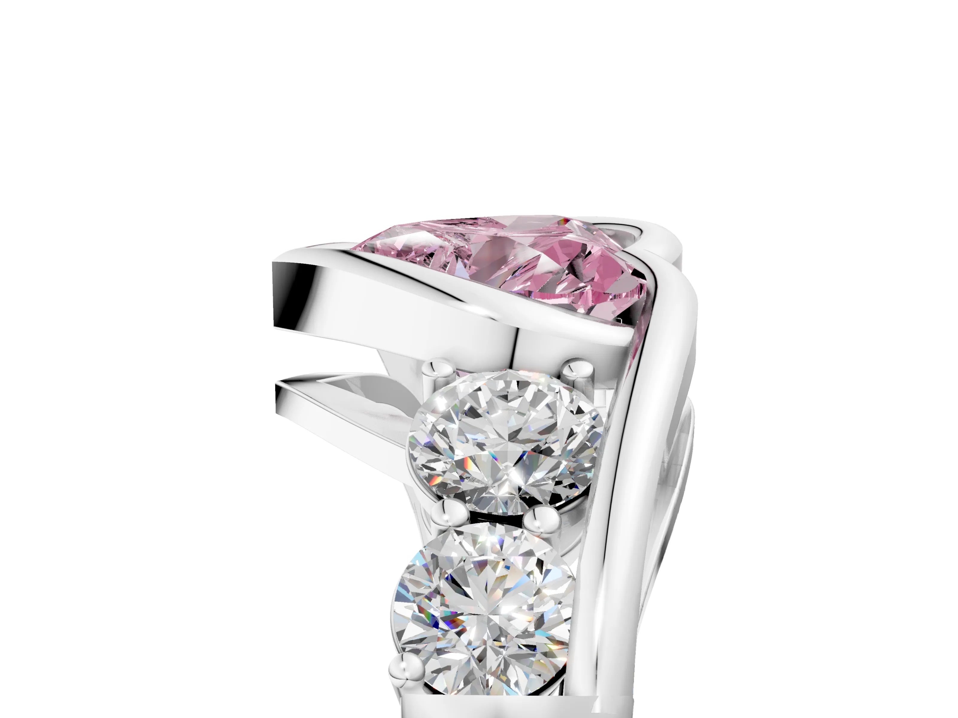 White gold Bezel Set Fancy Pink Heart Cut Diamond Split Shank Ring_5