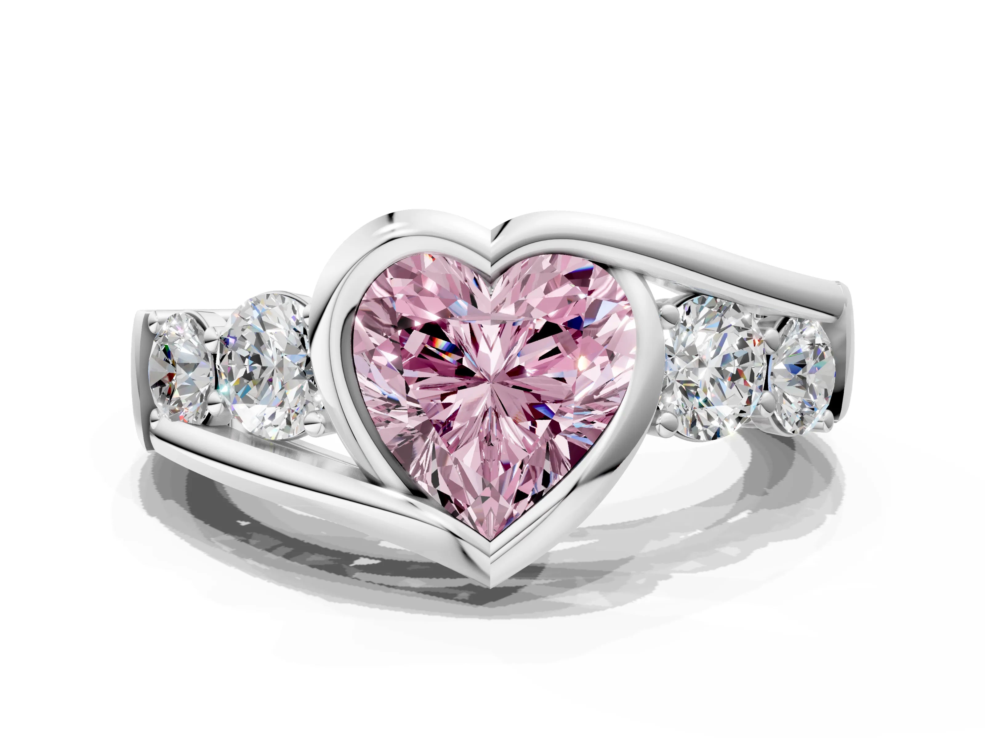 White gold Bezel Set Fancy Pink Heart Cut Diamond Split Shank Ring_61