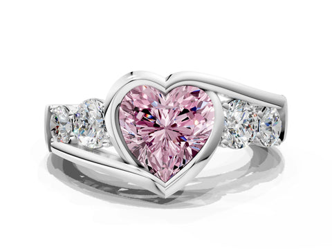 White gold Bezel Set Fancy Pink Heart Cut Diamond Split Shank Ring_61