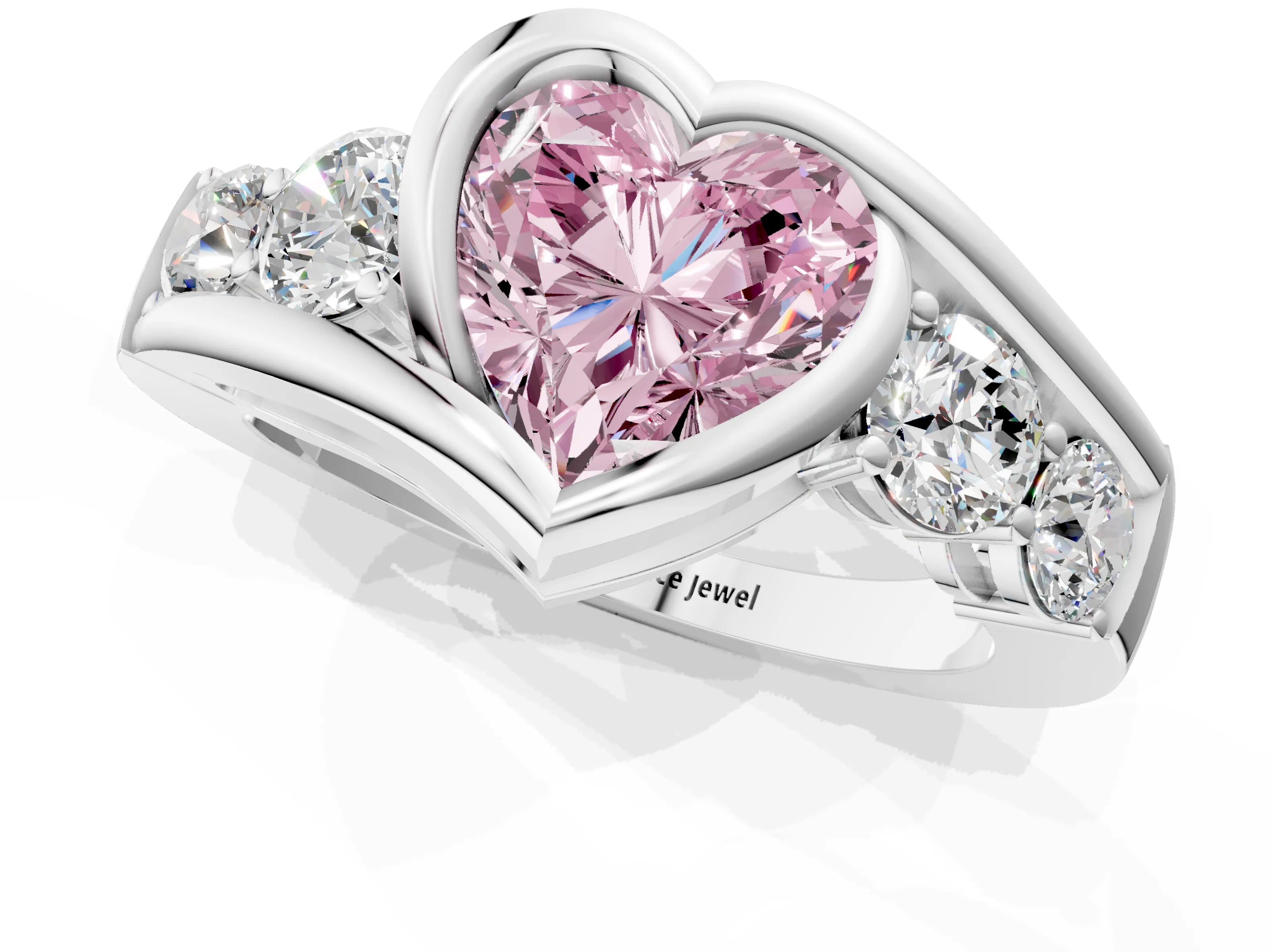 White gold Bezel Set Fancy Pink Heart Cut Diamond Split Shank Ring_62