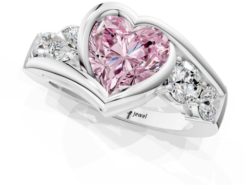 White gold Bezel Set Fancy Pink Heart Cut Diamond Split Shank Ring_62