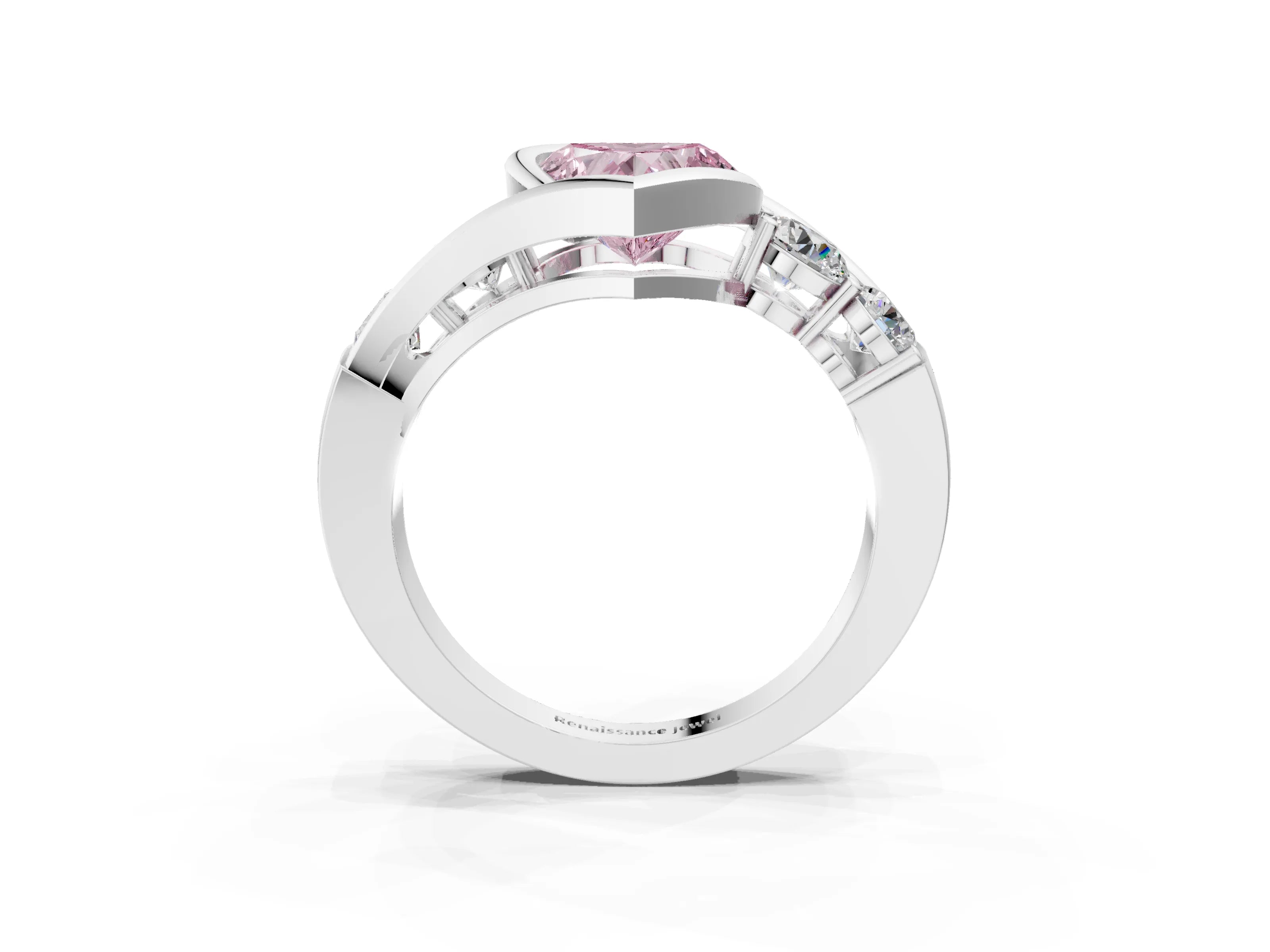 White gold Bezel Set Fancy Pink Heart Cut Diamond Split Shank Ring_64