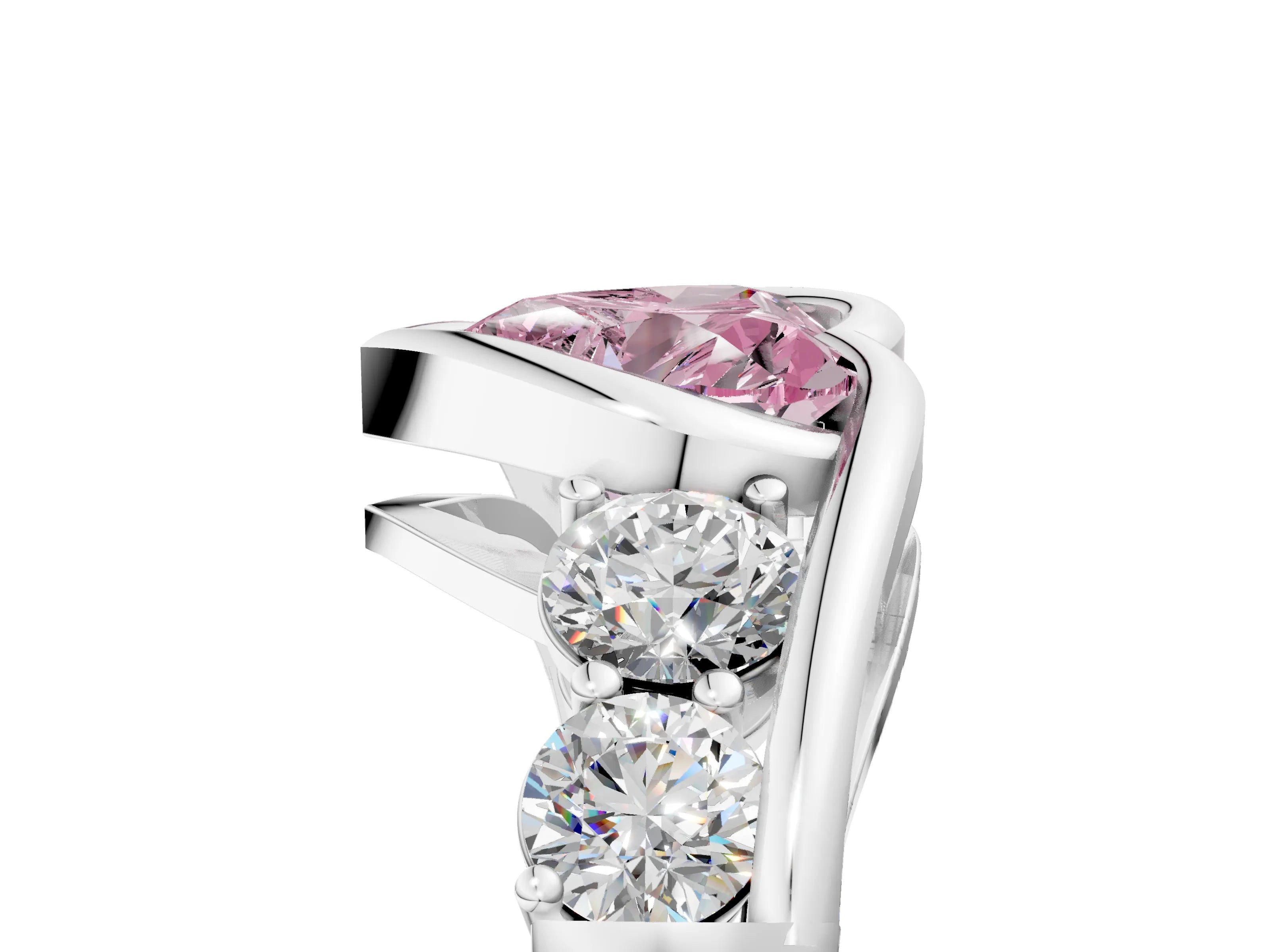 White gold Bezel Set Fancy Pink Heart Cut Diamond Split Shank Ring_66
