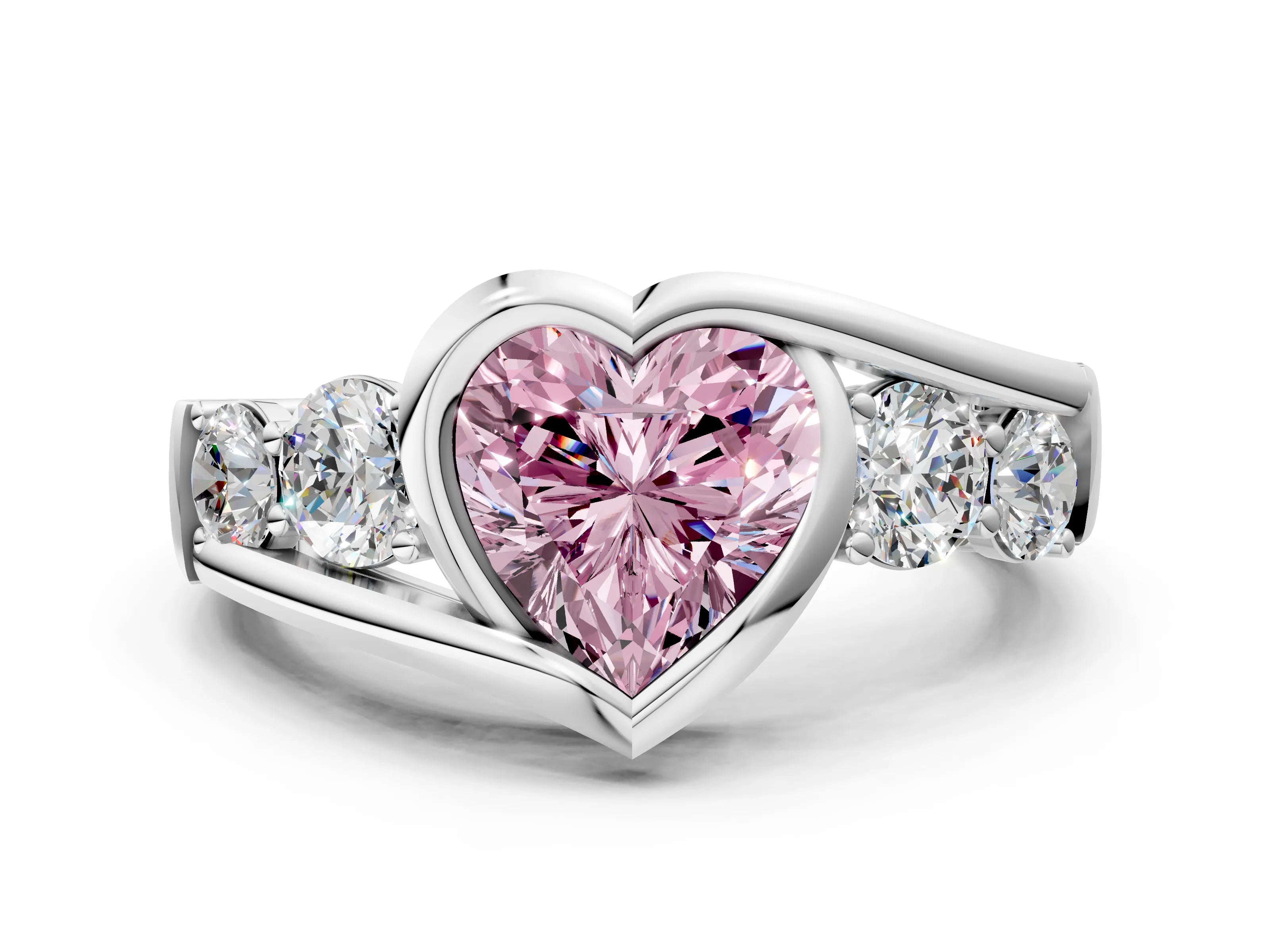 White gold Bezel Set Fancy Pink Heart Cut Diamond Split Shank Ring