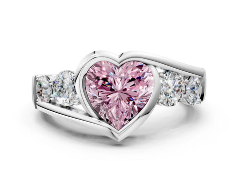 White gold Bezel Set Fancy Pink Heart Cut Diamond Split Shank Ring