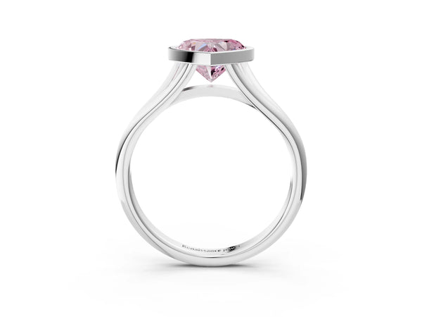 White gold Bezel Set Fancy Pink Heart  Cut Solitaire Ring with Tapered Band