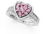 White gold Bezel Set Fancy Pink Heart  Diamond Milgrain Pave Engagement Ring_34
