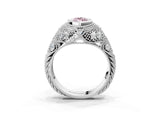 White gold Bezel Set Fancy Pink Marquise Cut Diamond Milgrain Band Ring_3
