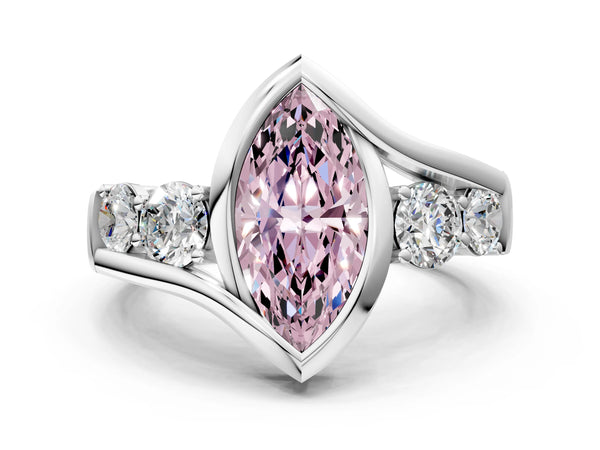White gold Bezel Set Fancy Pink Marquise Cut Diamond Split Shank Ring