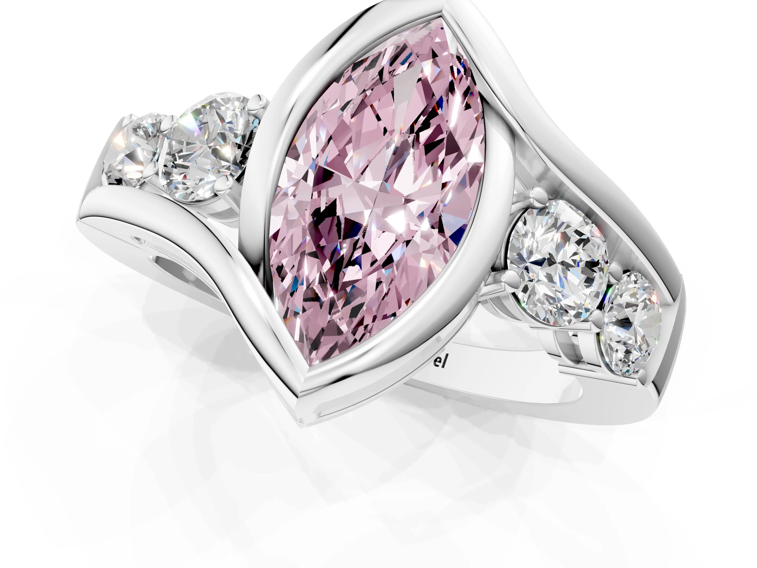 White gold Bezel Set Fancy Pink Marquise Cut Diamond Split Shank Ring_1