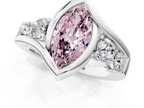 White gold Bezel Set Fancy Pink Marquise Cut Diamond Split Shank Ring_1