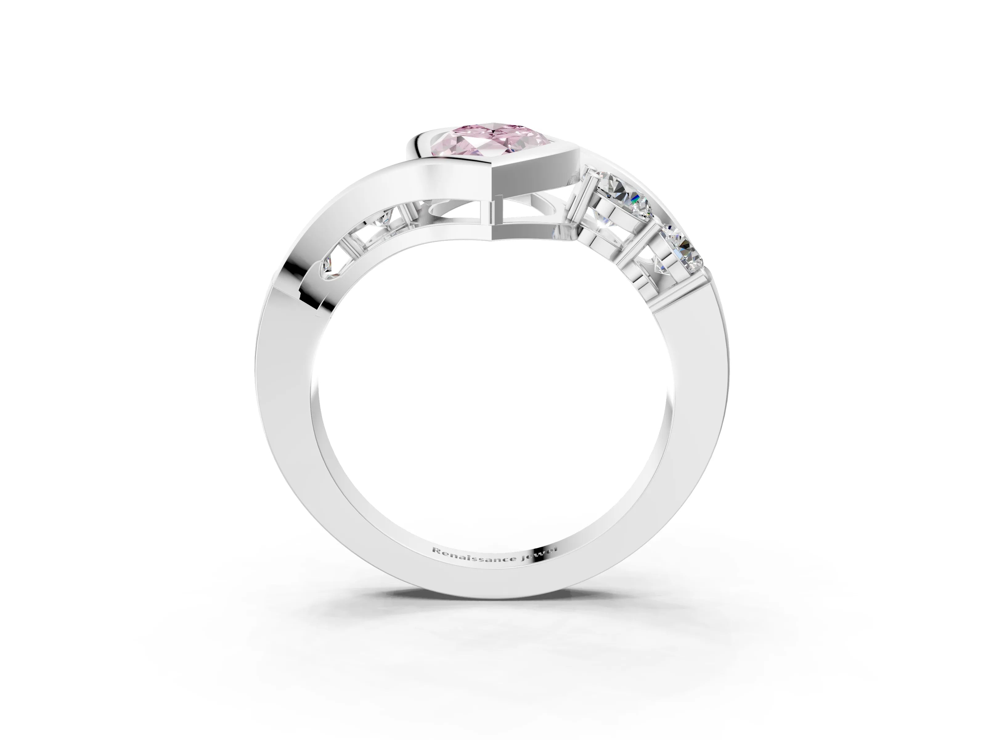 White gold Bezel Set Fancy Pink Marquise Cut Diamond Split Shank Ring_27