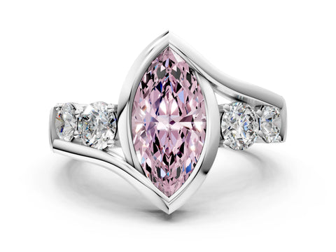 White gold Bezel Set Fancy Pink Marquise Cut Diamond Split Shank Ring_42