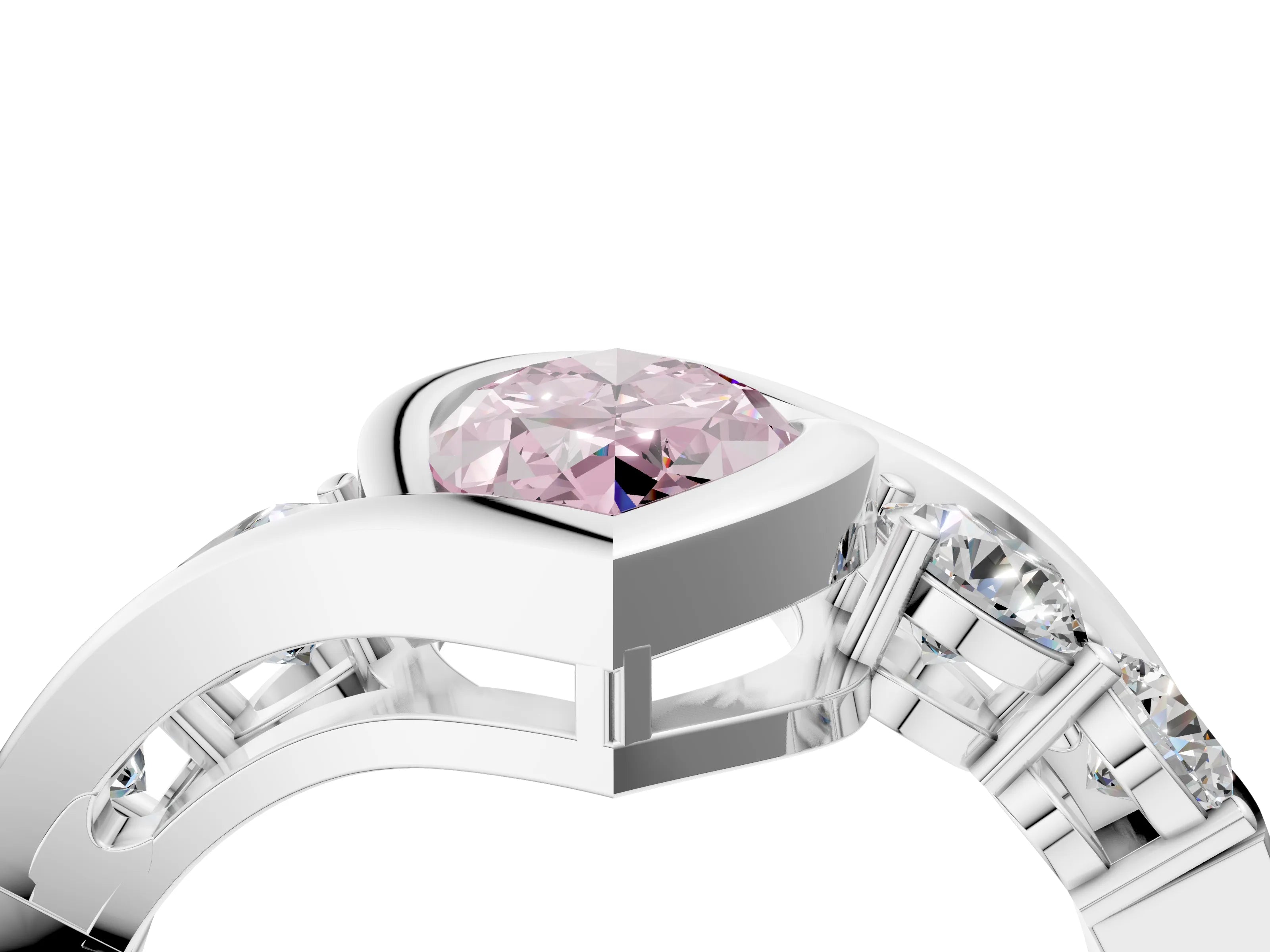 White gold Bezel Set Fancy Pink Marquise Cut Diamond Split Shank Ring_4