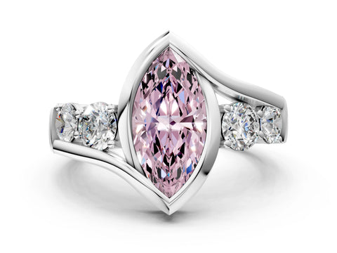 White gold Bezel Set Fancy Pink Marquise Cut Diamond Split Shank Ring_54