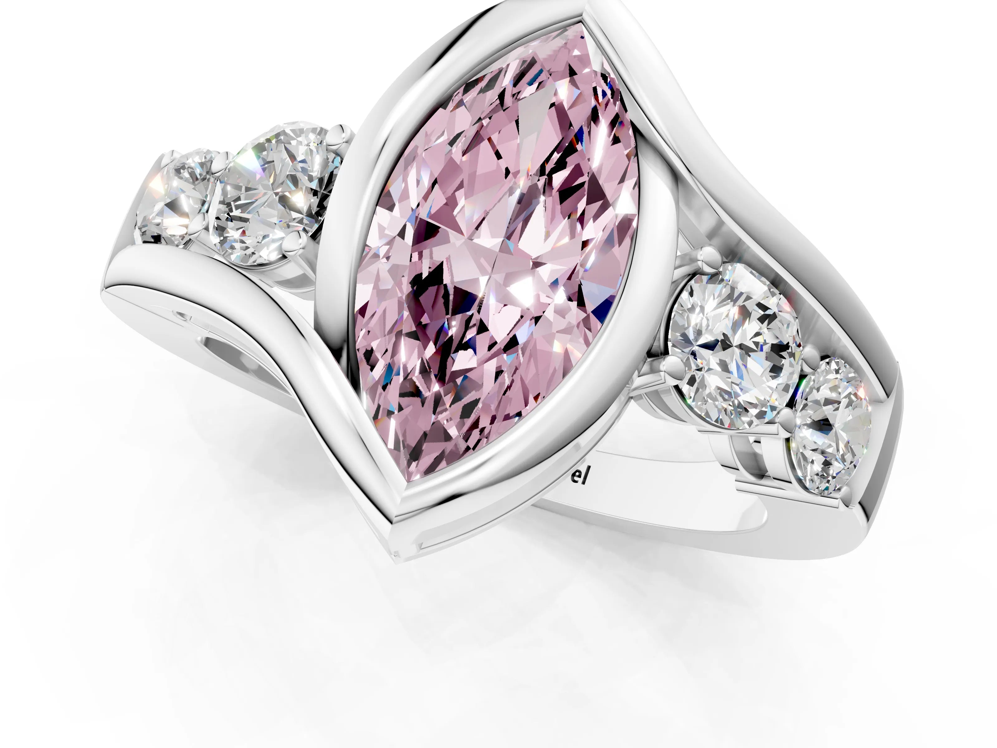 White gold Bezel Set Fancy Pink Marquise Cut Diamond Split Shank Ring_55