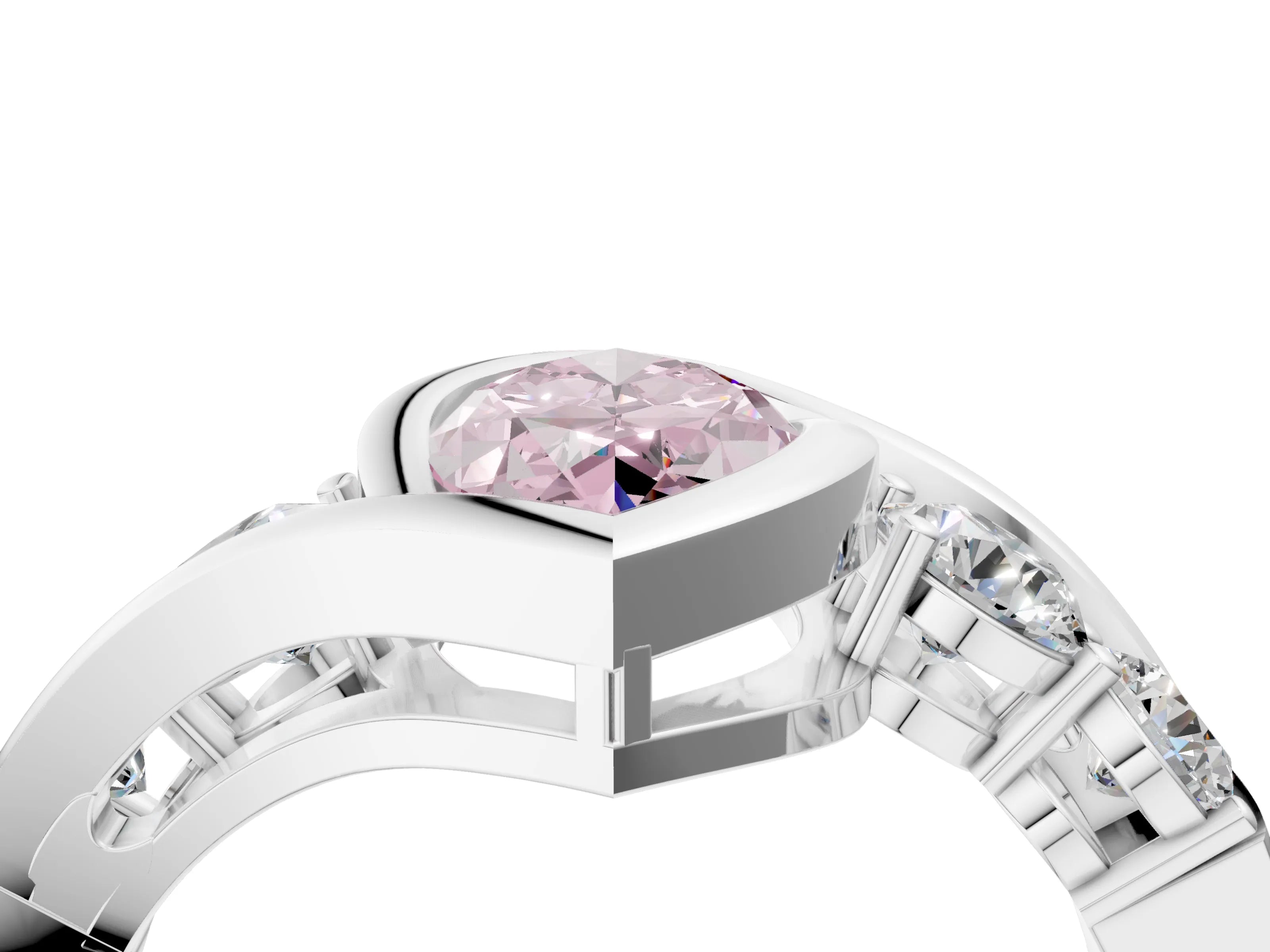 White gold Bezel Set Fancy Pink Marquise Cut Diamond Split Shank Ring_58