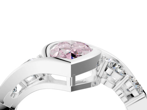 White gold Bezel Set Fancy Pink Marquise Cut Diamond Split Shank Ring_58