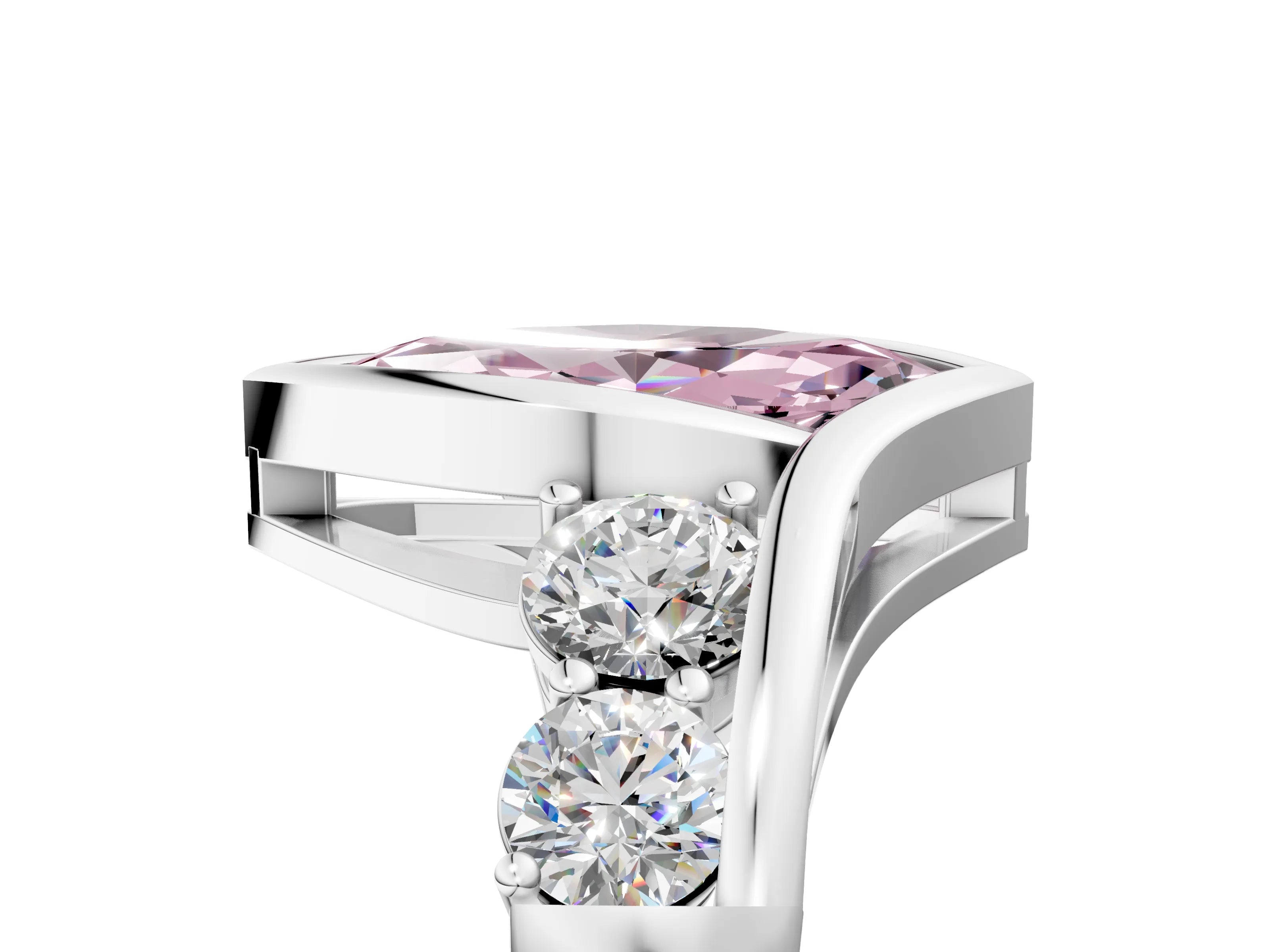 White gold Bezel Set Fancy Pink Marquise Cut Diamond Split Shank Ring_5