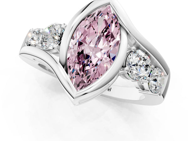 Sterling Silver Marquise Bezel Bypass Engagement Ring Setting for Fancy Pink Center