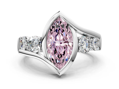 White gold Bezel Set Fancy Pink Marquise Cut Diamond Split Shank Ring