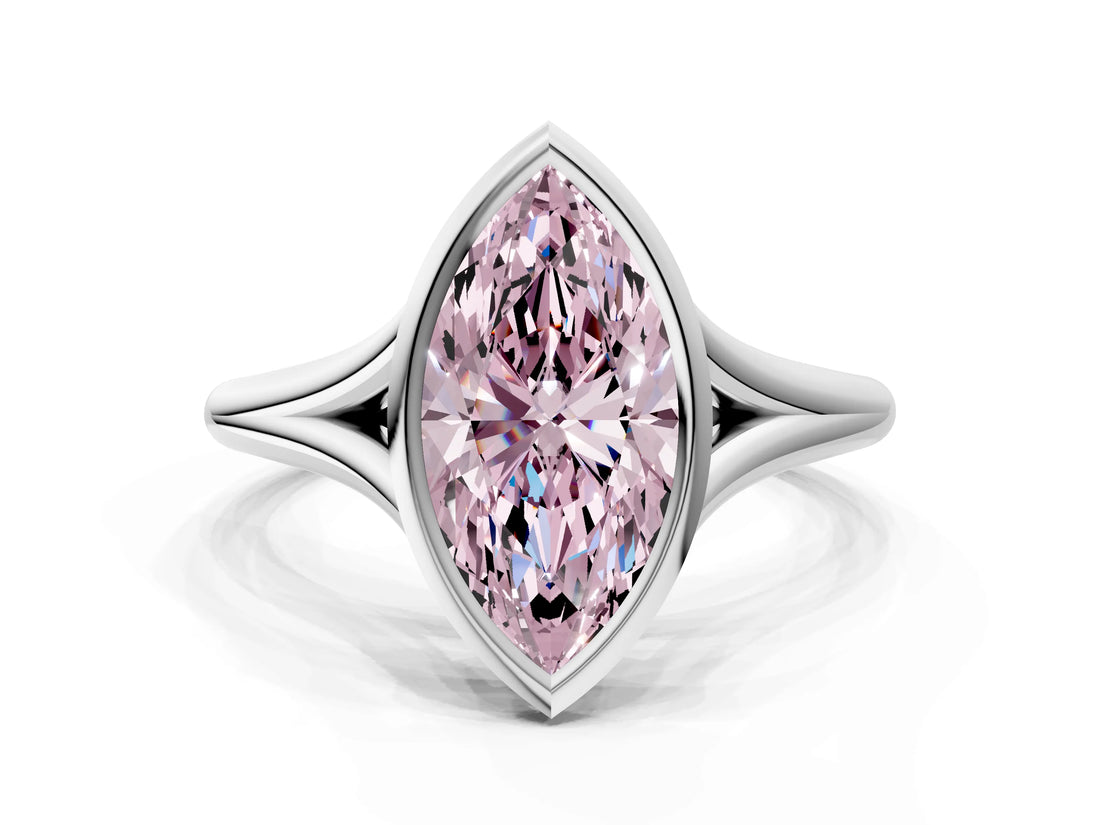White gold Bezel Set Fancy Pink Marquise  Cut Solitaire Ring with Tapered Band 2