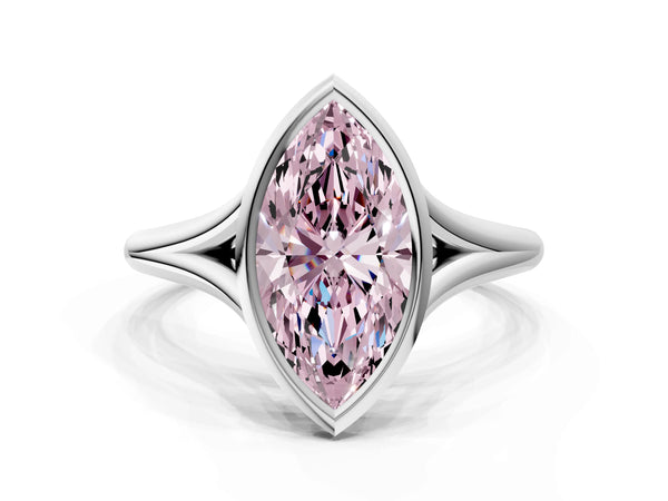 White gold Bezel Set Fancy Pink Marquise  Cut Solitaire Ring with Tapered Band