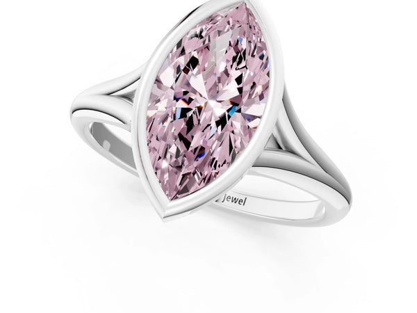 White gold Bezel Set Fancy Pink Marquise  Cut Solitaire Ring with Tapered Band