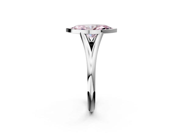 White gold Bezel Set Fancy Pink Marquise  Cut Solitaire Ring with Tapered Band