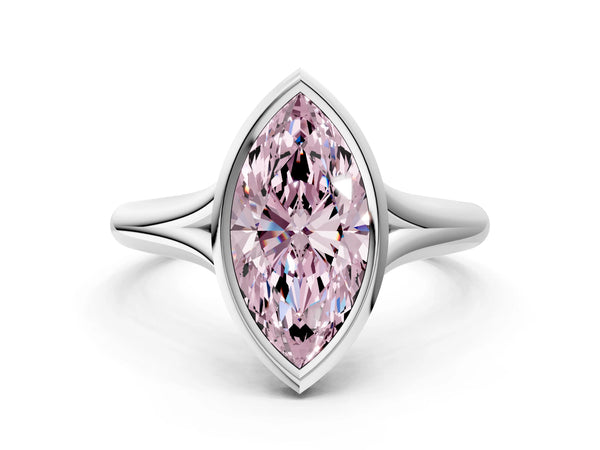 White gold Bezel Set Fancy Pink Marquise  Solitaire Diamond Ring with Smooth Band